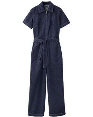 Mango Milly Wide Leg Short Sleeve Belted Denim Jumpsuit - Blue