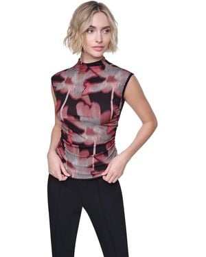 DKNY Ruched Sleeveless Mock Neck Top - Red