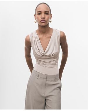 Mango Draped Neckline Bodysuit - Gray