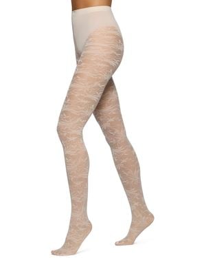 Hue Floral Brocade Sheer Tights - Natural