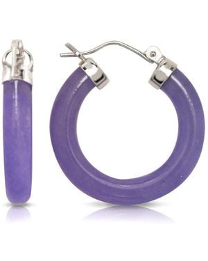Curata Jewelry Solid Sterling Silver Simulated Dyed Jade Hoop Earrings 26x4mm - Purple