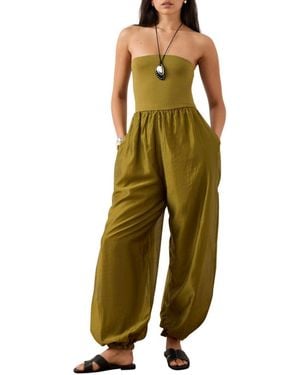Mint Velvet Bandeau Balloon Pull-on Jumpsuit - Green