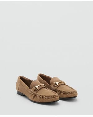 Mango Buckle Suede Moccasins - Brown