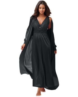 Amoureuse Peignoir 2-piece Tricot Gown & Robe - Black