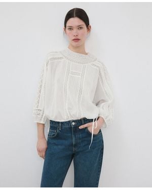 Mango Lace Accents Embroidered Blouse - White