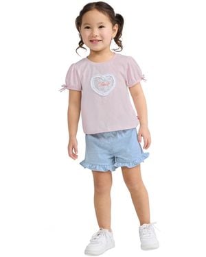 Levi's Girls' Toddler 2t-4t Bow Sleeve T-shirt And Belted Shorts - Blue
