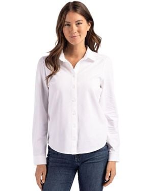Cutter & Buck Advantage Tri-blend Eco Soft Pique Long Sleeve Knitted Button Up - White