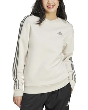 adidas 3-stripe Cotton Fleece Crewneck Sweatshirt - White