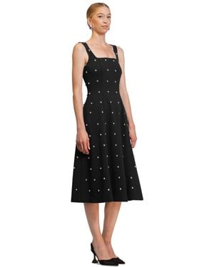 Rachel Roy Zahra Nailhead Trim Square Neck Midi Dress - Black