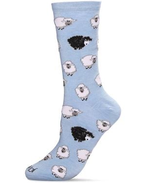Memoi Bah Bah Crew Socks - Blue