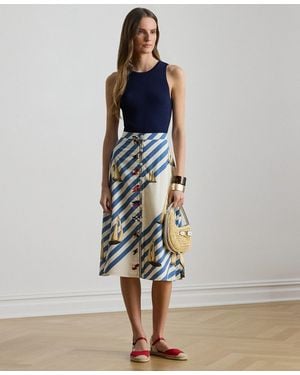 Ralph Lauren Petite Kinnah Printed Button-front Skirt - Blue
