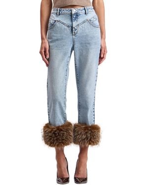 Avec Les Filles High-rise Faux Fur Hem Straight-leg Jeans - Blue