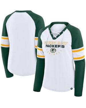 Fanatics White/green Green Bay Packers Redzone Blitz Package Raglan Lace-up V-neck Long Sleeve T-shirt