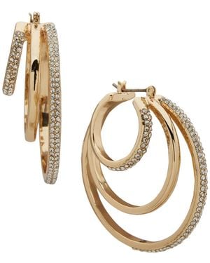 Karl Lagerfeld 3-row Pave Split Hoop Earrings - Metallic