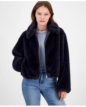 Cece Collared Faux-fur Bomber Coat - Blue