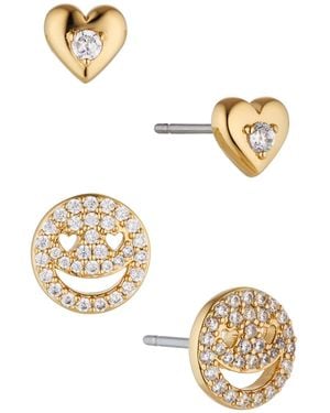 AJOA Ava Nadri Heart Shape Stud And Smiley Face Earring Set - Metallic