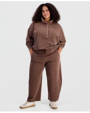 And Now This Plus Size Lounge Barrel High-rise Drawstring Cotton-blend Sweatpants - Brown