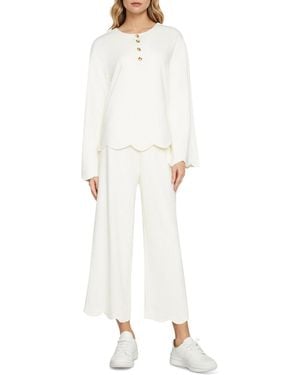 Three Dots Scalloped Bell-sleeve Henley Top - White