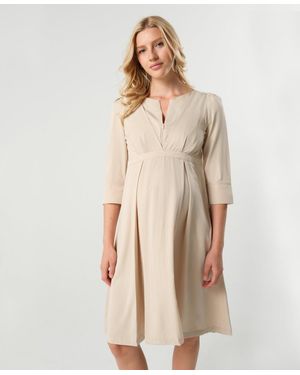 Marion Maternity Empire Waist Nursing Midi Tea Dress - Natural
