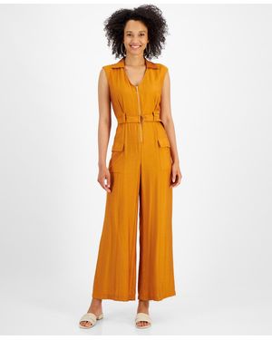 Taylor Zip-front Belted Wide-leg Jumpsuit - Orange