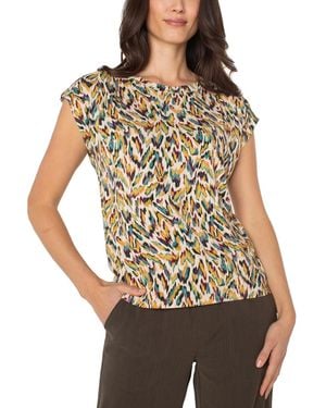 Liverpool Los Angeles Petite Boat-neck Printed Knit Top - Brown