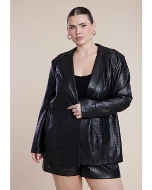 Eloquii Perforated Faux Leather Blazer - Black