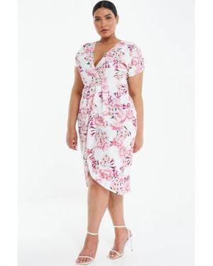 Quiz Plus Size Floral Scuba Crepe Wrap Maxi Dress - Red