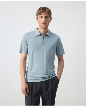 Mango Regular- Fit Zip-up Polo Shirt - Blue