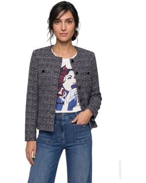 Olsen Tweed Collarless Long-sleeve Jacket - Blue