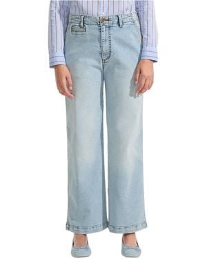 Lands' End Petite Recover Denim Mid Rise Wide Leg Ankle Jeans - Blue