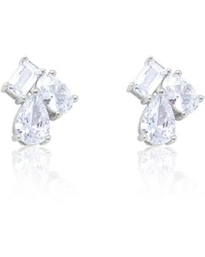 Etoile Multi Shape Silver Studs Emerald Oval And Pear Shape Cubic Zirconia Moi Et Toi Style - White