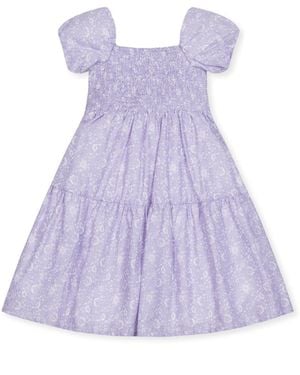 Hope & Henry Girls' Short Bubble Sleeve Smocked Dress - Purple