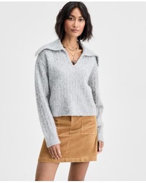 On 34th Brushed Sailor Collar V-neck Sweater - Gray