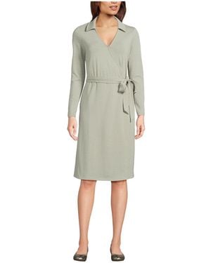 Lands' End Cotton Modal Collared Wrap Dress - Green