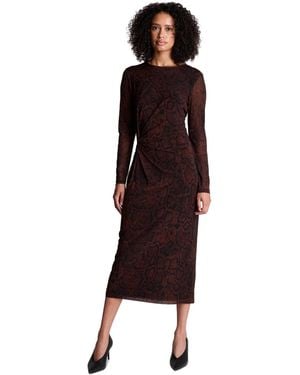 Kenneth Cole Long-sleeve Ruched Midi Dress - Red
