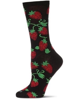 Memoi Strawberry Vines Crew Socks - Black