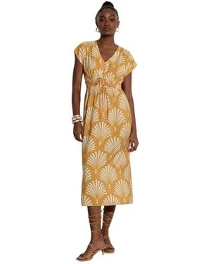 Apricot Palm Geo Smock Waist Dress - Metallic