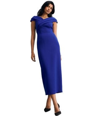 The Fold Bodycon Short Sleeve V-neck Midi Dress - Blue