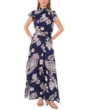 Msk Petite Printed Sleeveless Wide-leg Jumpsuit - Blue