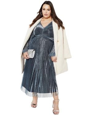 Avenue Plus Size Pleated Plisse Dress - Blue