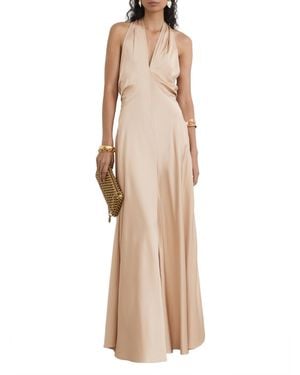 Reiss Lilianna Satin Halterneck Maxi Dress - Natural