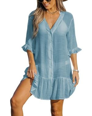 CUPSHE Aubree Ruffled Swim Cover-up Dress - Blue