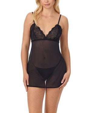 On Gossamer Luxe Lace Chemise String Thong Set - Black