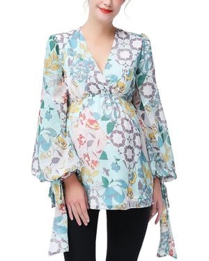Kimi + Kai Kimi + Kai Maternity V-neck Babydoll Nursing Blouse - Blue