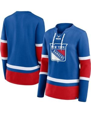 Fanatics New York Rangers Prime Time Lace-up Long Sleeve T-shirt - Blue