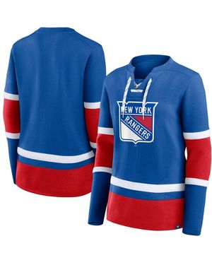 Fanatics New York Rangers Prime Time Lace-up Long Sleeve T-shirt - Blue