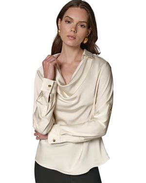 Donna Karan Satin Back Crepe Long-sleeve Top - Natural