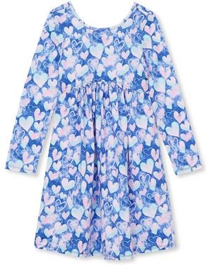 Lands' End Girls Long Sleeve Gathered Waist Jersey Dress - Blue