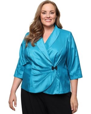 Alex Evenings Plus Size Collar Detail Back Zipper Blouse - Blue