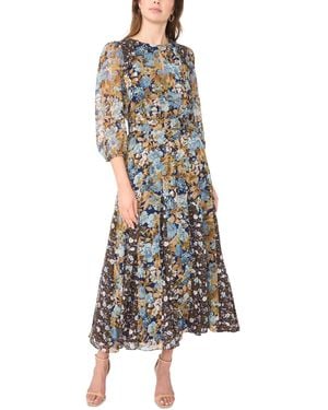 Msk Keyhole Belted Floral Maxi Dress - Blue